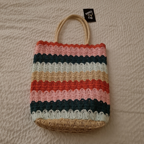 ART CLASS- Girls' Striped Straw Tote Bag - Pink/Green TARGET - Picture 3 of 6